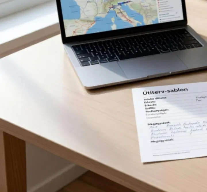 Letölthető utazási útiterv sablon laptopon és papíron